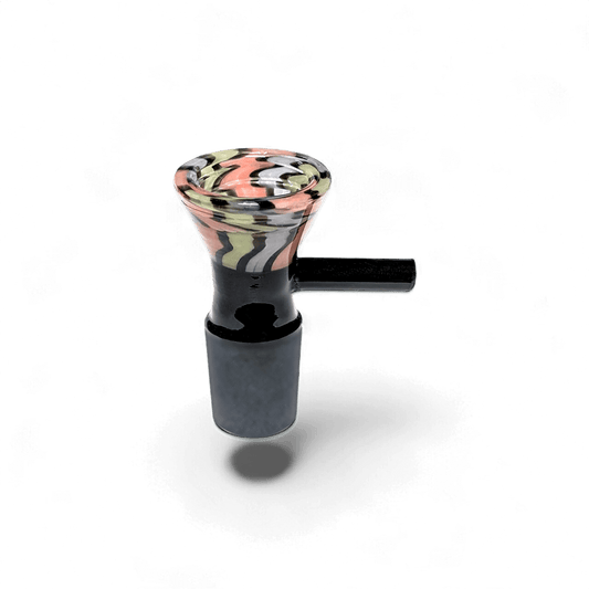 Bunter Flutschkopf aus Glas mit Griff – 18,8 mm Schliff, ca. 5,7 cm hoch