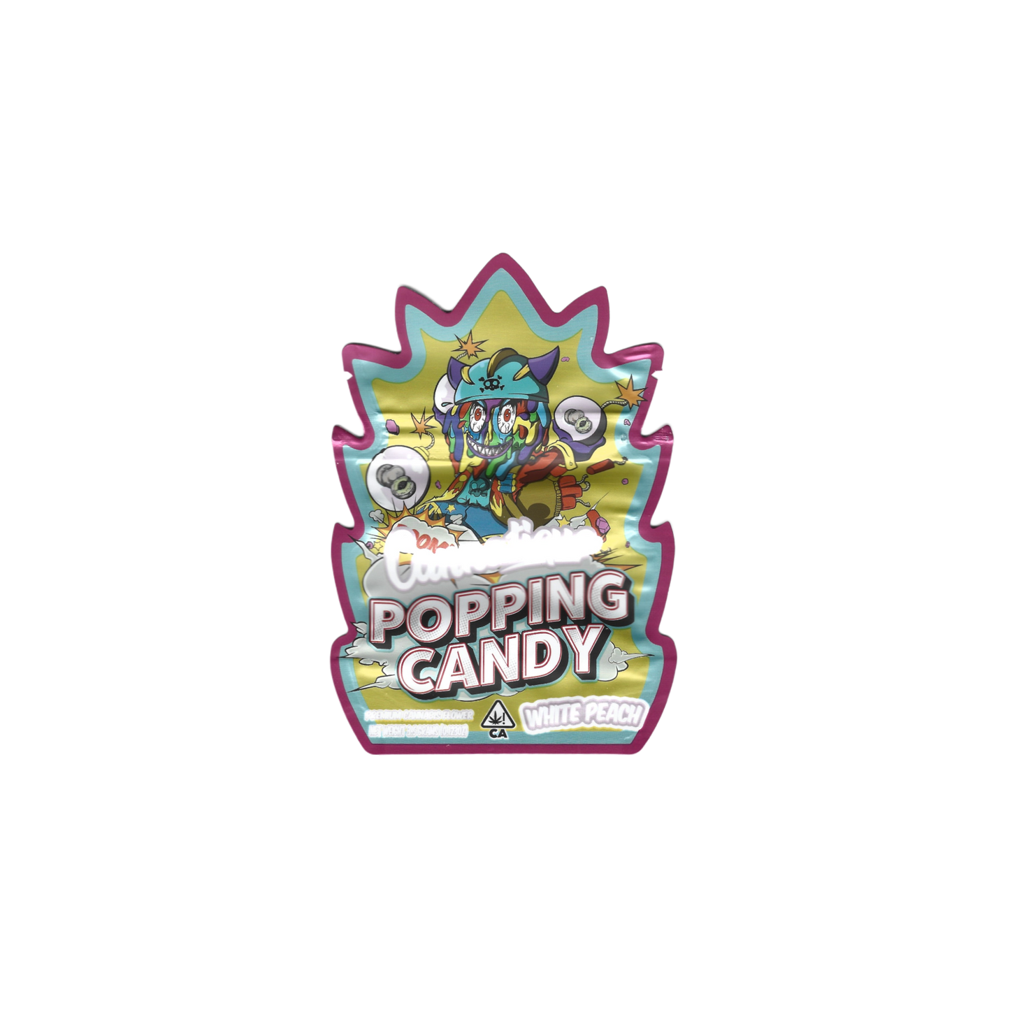 10x Cannatique Popping Candy White Peach shaped Mylar Bag 3,5g - Leer