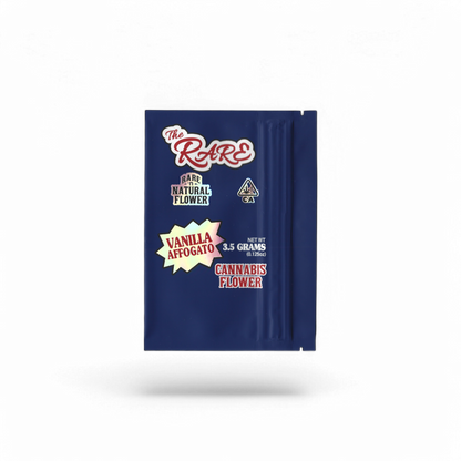 10x The Rare Vanilla Affogato Mylar Bags 3.5g – leere Sammelbeutel im stilvollen Design.