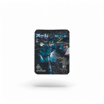 10x Super Dope Megaz Blue Mylar Bags 3.5g – leere Sammelbeutel im blauen Megaz-Design.