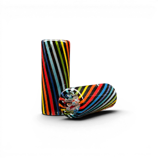 Glas Tip 12 mm 7 Loch Schwarz Bunt gestreift aus Glas