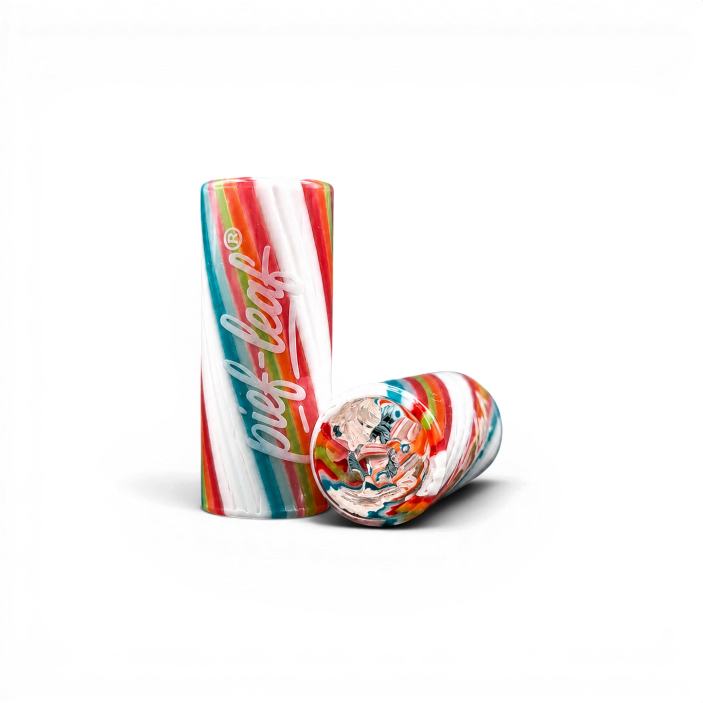 Glas Tip 12 mm mit Pief-Leaf® Logo rot weiß blau grün Print