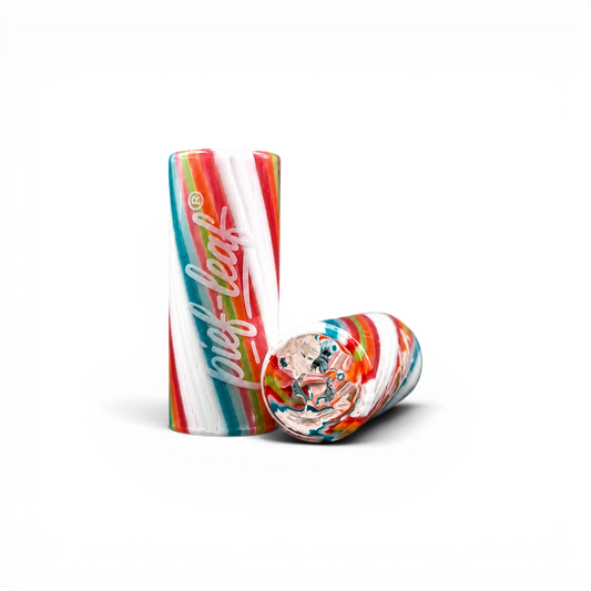 Glas Tip 12 mm mit Pief-Leaf® Logo rot weiß blau grün Print