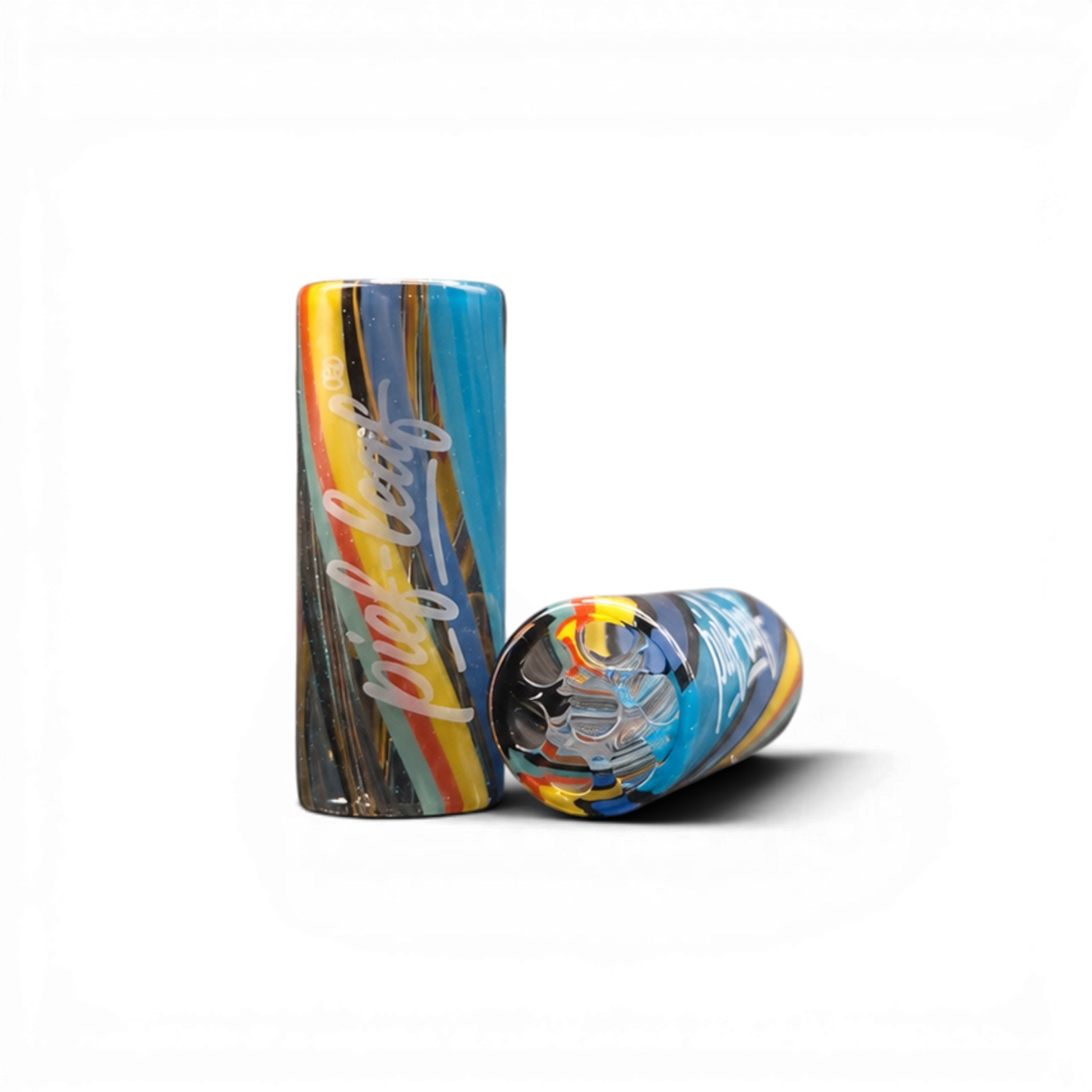 Gold Flecked Floral Stripes Glas Tip mit Pief-Leaf® Logo Print