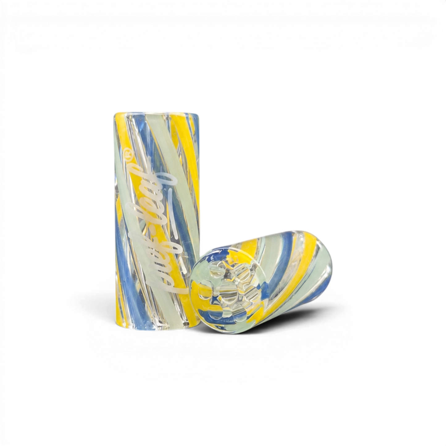 Gold Shimmer Stripes Glas Tip mit Pief-Leaf® Logo Print