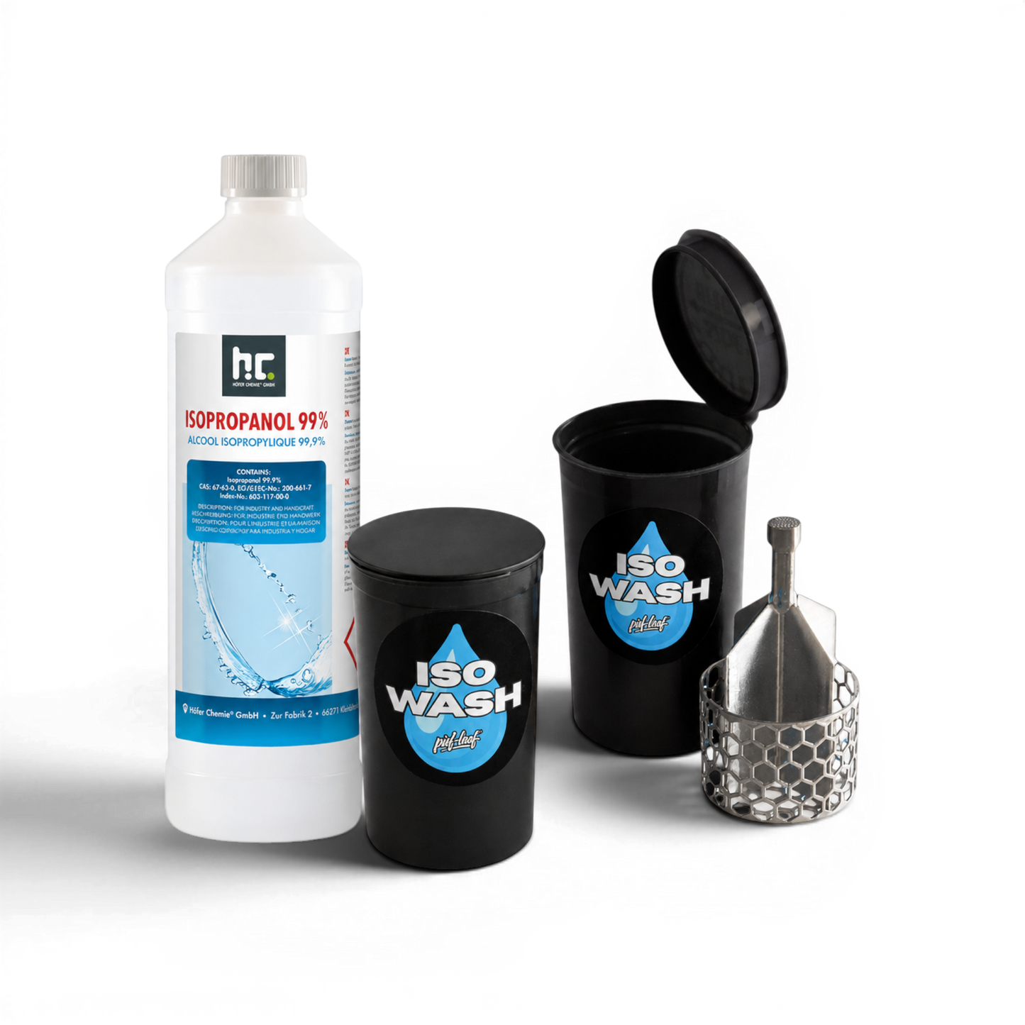 ISO WASH Bundle mit 1L Isopropanol 99% und Reinigungsbehälter von Pief-Leaf®
