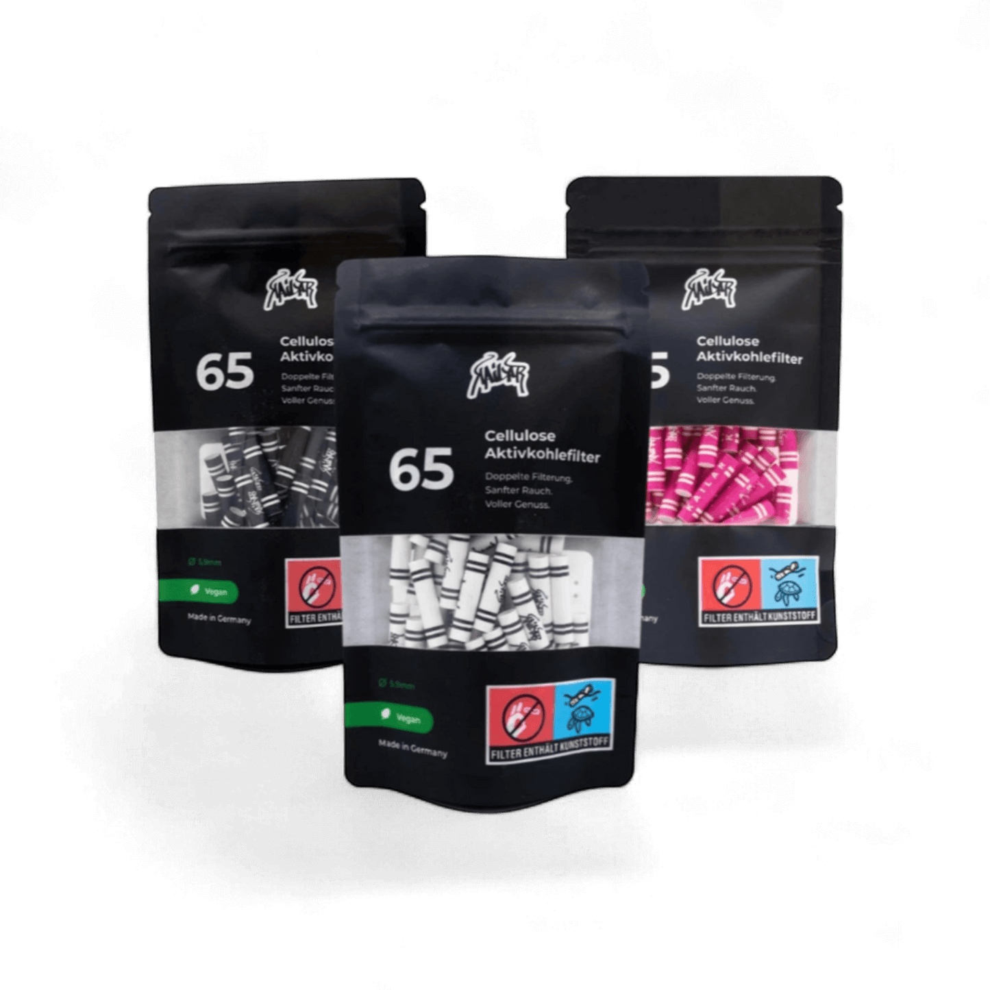 Kailar Aktivkohlefilter Slim Size 5,9 mm – 65 Stück – verschiedene Farben