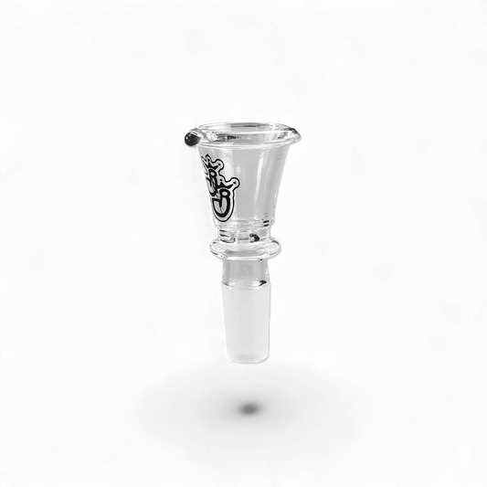 Konisches Glas-Köpfchen mit 14,5 mm Schliff, transparent, mit „JJ“-Print – ca. 3 cm hoch