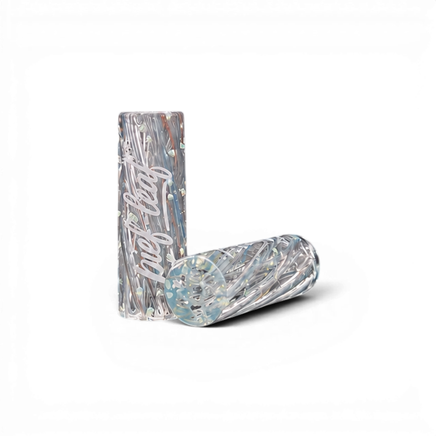 Light Blue Clear Glow Glas Tip mit Pief-Leaf® Logo Print