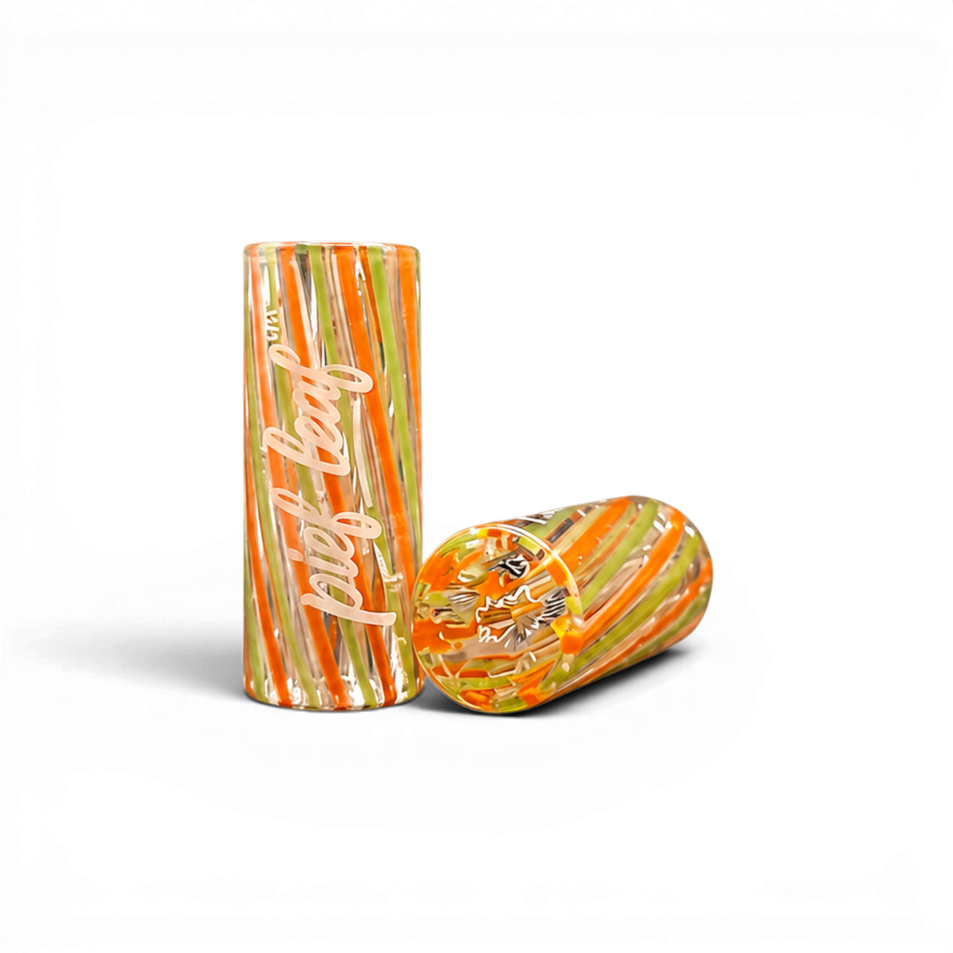 Orange Green Clear Glas Tip mit Pief-Leaf® Logo Print