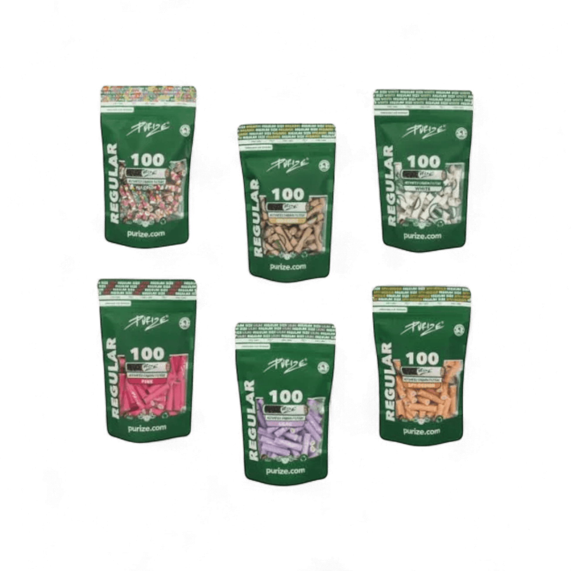 PURIZE 9mm Regular Aktivkohlefilter 100 Stück Farbmix