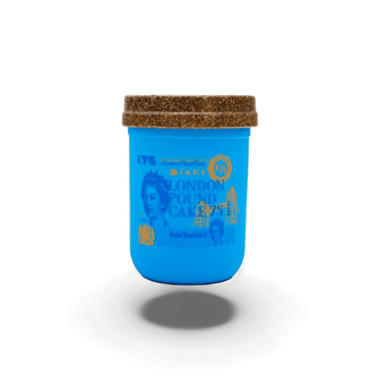 RE Stash Jar London Pound Cake 8oz blau mit Silikonhülle