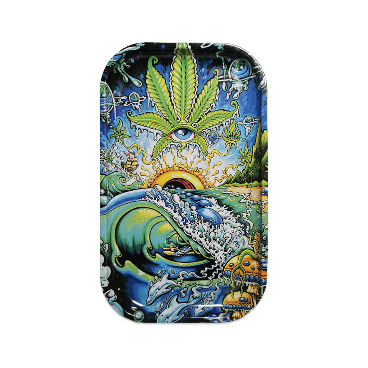 Rolling Tray Hemp Eye aus Metall 27x12 cm beidseitig bedruckt