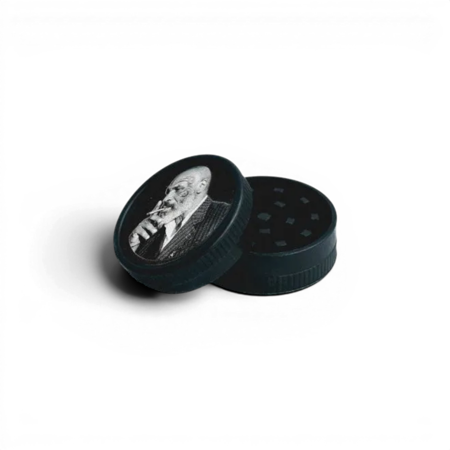 Schwarzer Tyson 2.0 Grinder mit Portrait-Motiv