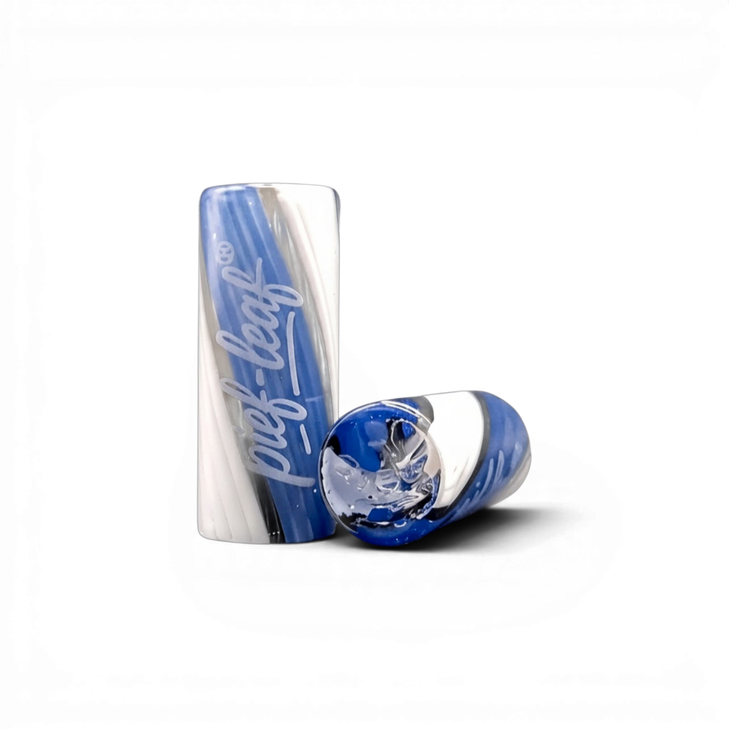 White Blue Black Glas Tip mit Pief-Leaf® Logo Print