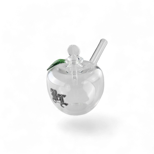 Haschpfeife Apfel aus Borosilikatglas, 120 mm hoch, klar, erhältlich bei Pief-Leaf®