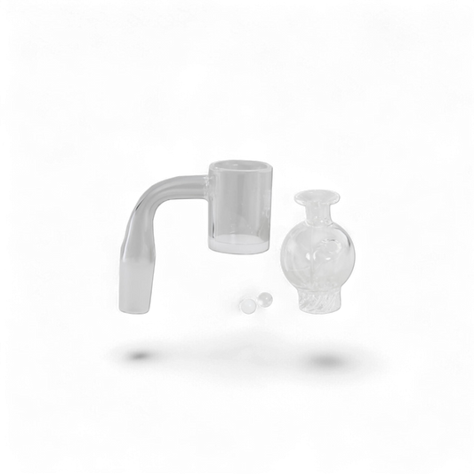 Dabbing-Set mit Quarz-Banger, Cyclone-Riptide-Carb Cap und zwei Terp Pearls von Black Leaf®, 90° Winkel, NS 14