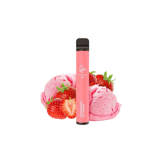 ELFBAR 600 - "Strawberry Ice Cream" (Erdbeere, Eiscreme) - E-Shisha - ohne Nikotin - 600 Züge