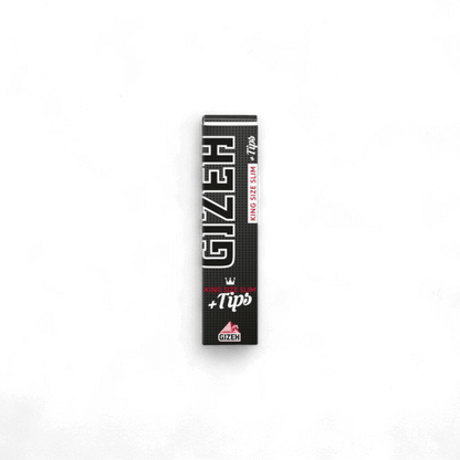 GIZEH Black King Size Slim + Tips: Booklet mit 34 Blättchen und 34 vorgestanzten Filtertips, magnetisch verschlossen.