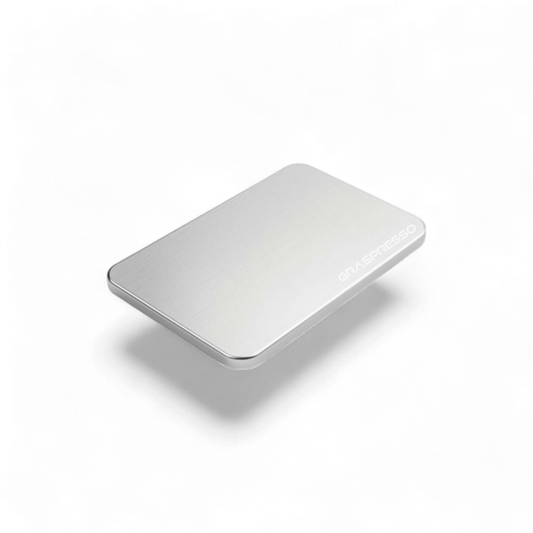 GRAVEDA Cooling Plate – silberne Kühlplatte aus lebensmittelechtem Aluminium mit Logo, ideal für Rosin und Extrakte