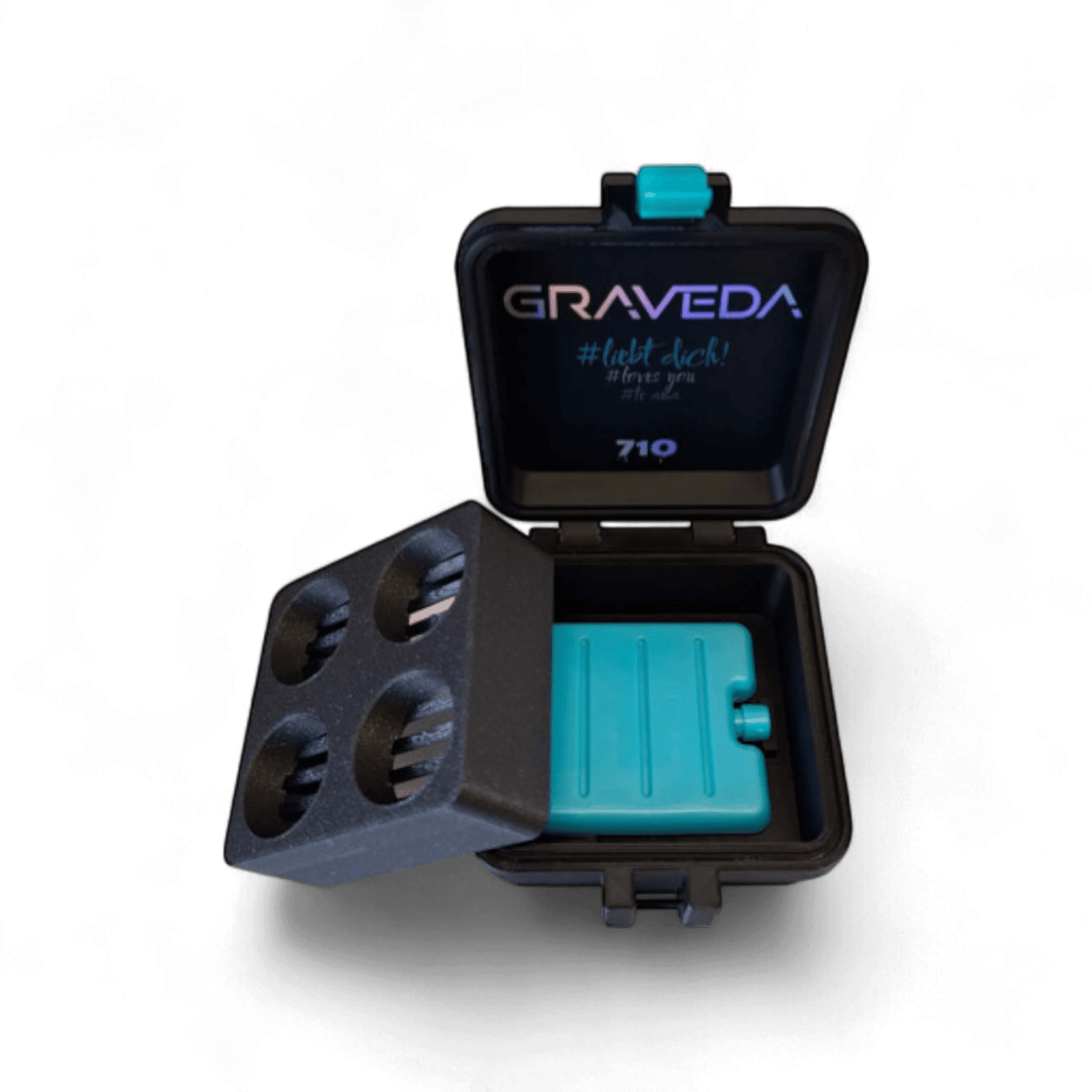 TerpCooler geöffnet mit Kühlakku und vier Jars, biologisch abbaubar