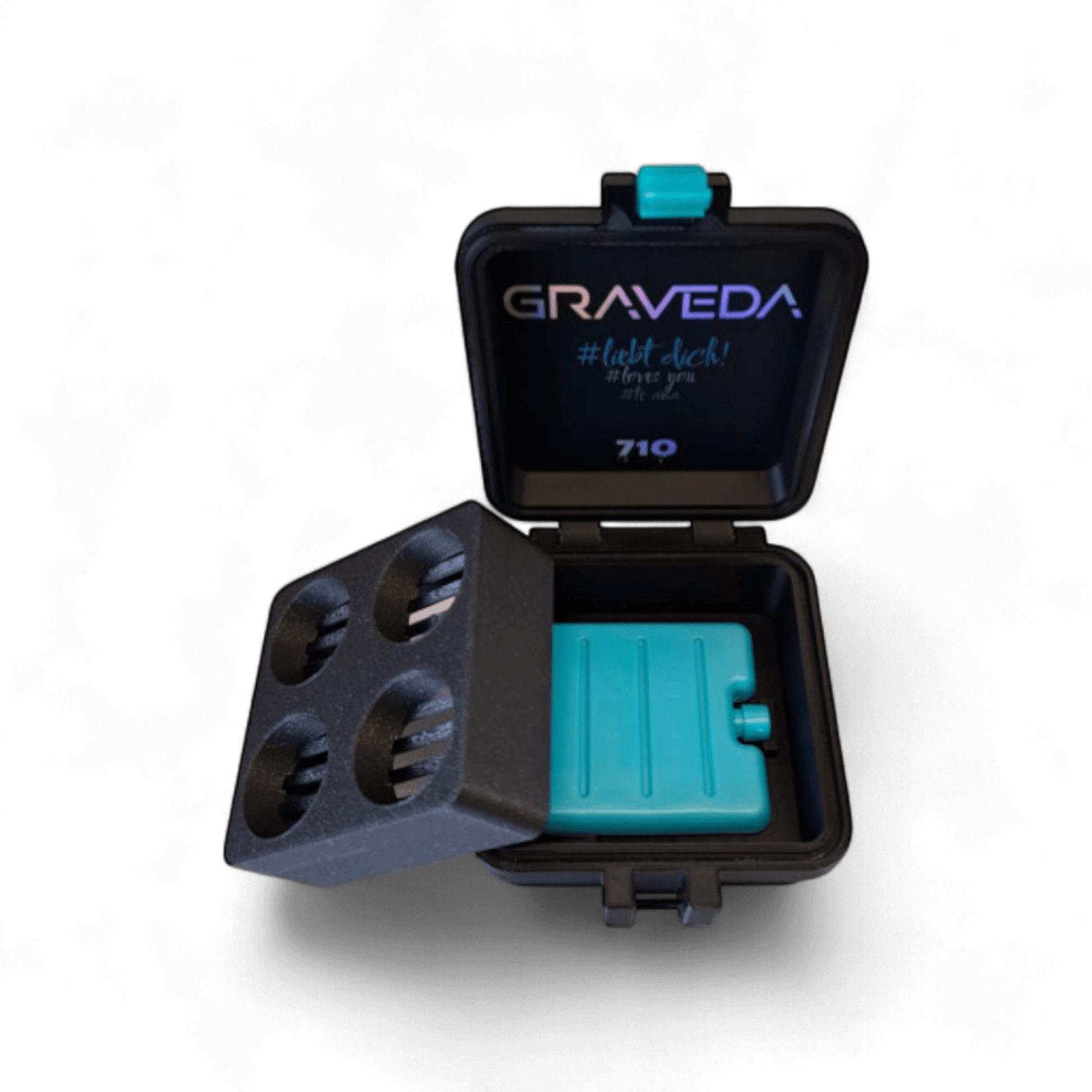 TerpCooler geöffnet mit Kühlakku und vier Jars, biologisch abbaubar