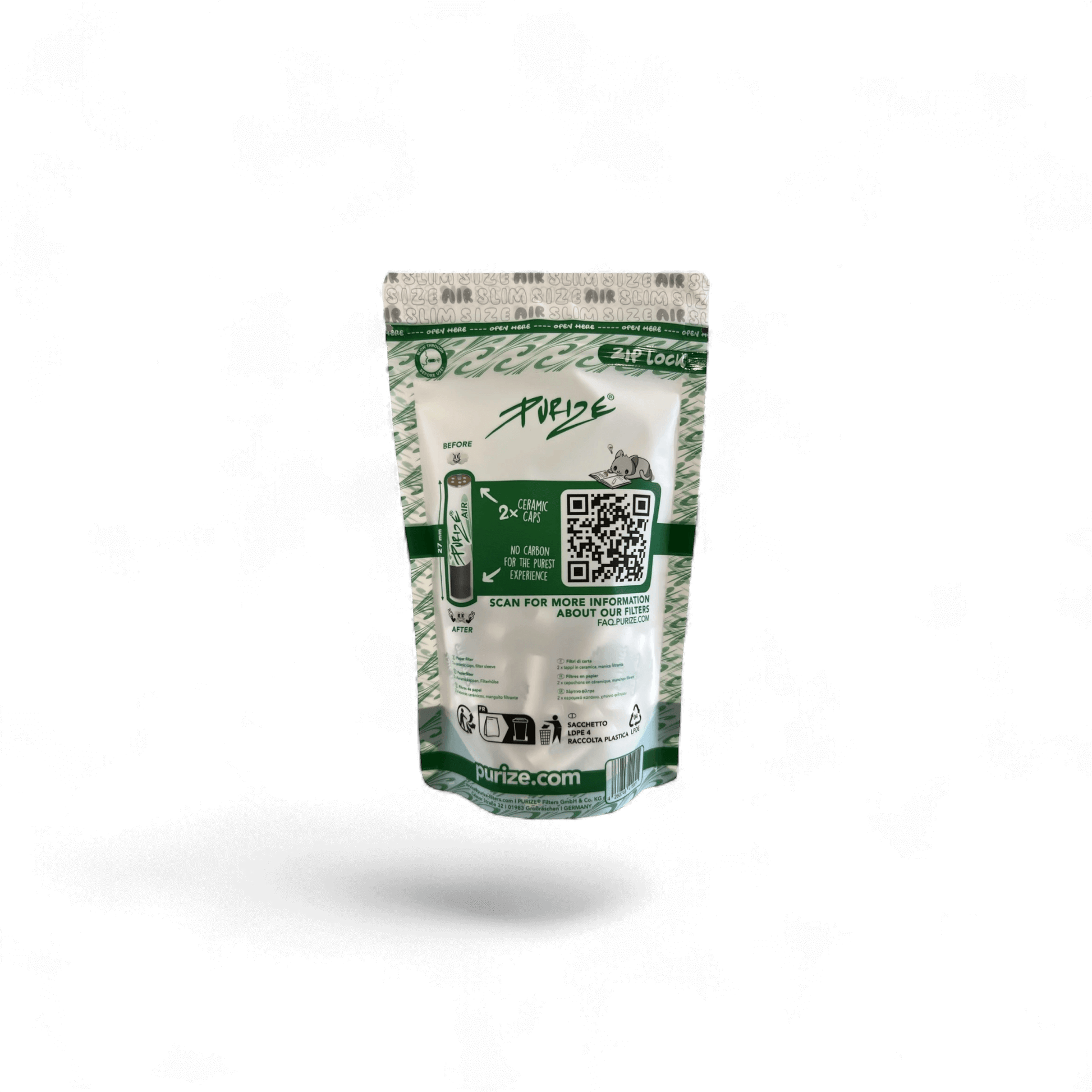 PURIZE® Air Filter Slim Size 7mm Weiß – Zellstofffilter ohne Aktivkohle, 50 Stück Packung