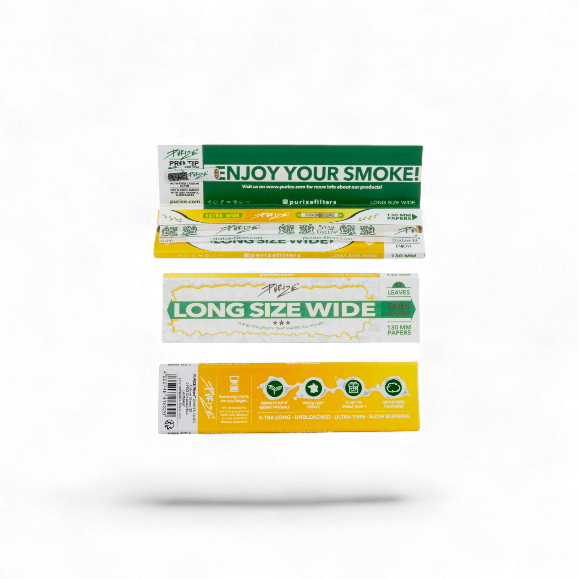 PURIZE® Long Size Wide Papers – ungebleichte King Size Papers mit natürlicher Gummierung (42 Blatt)