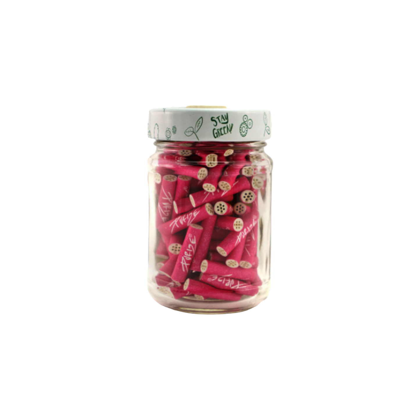 PURIZE® Pink 100er Glas mit XTRA Slim Aktivkohlefiltern auf weißem Hintergrund