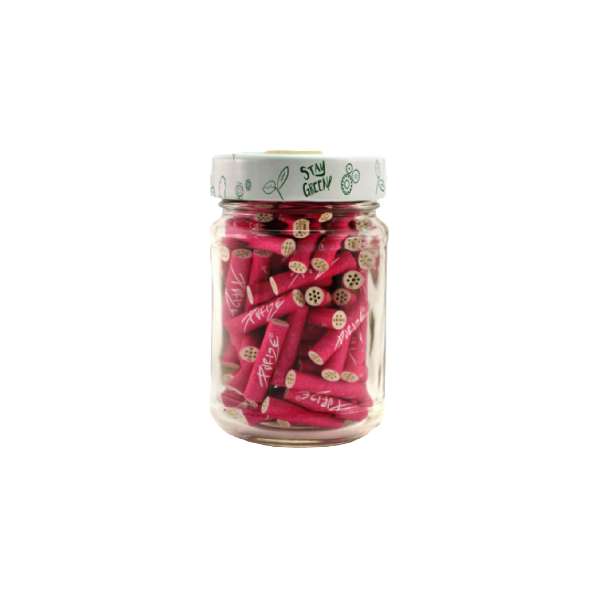 PURIZE® Pink 100er Glas mit XTRA Slim Aktivkohlefiltern auf weißem Hintergrund
