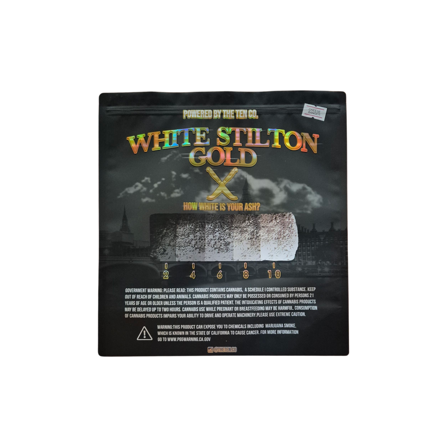 1x THE TEN co. White Stilton Gold Mylar Bag 454g - Leer
