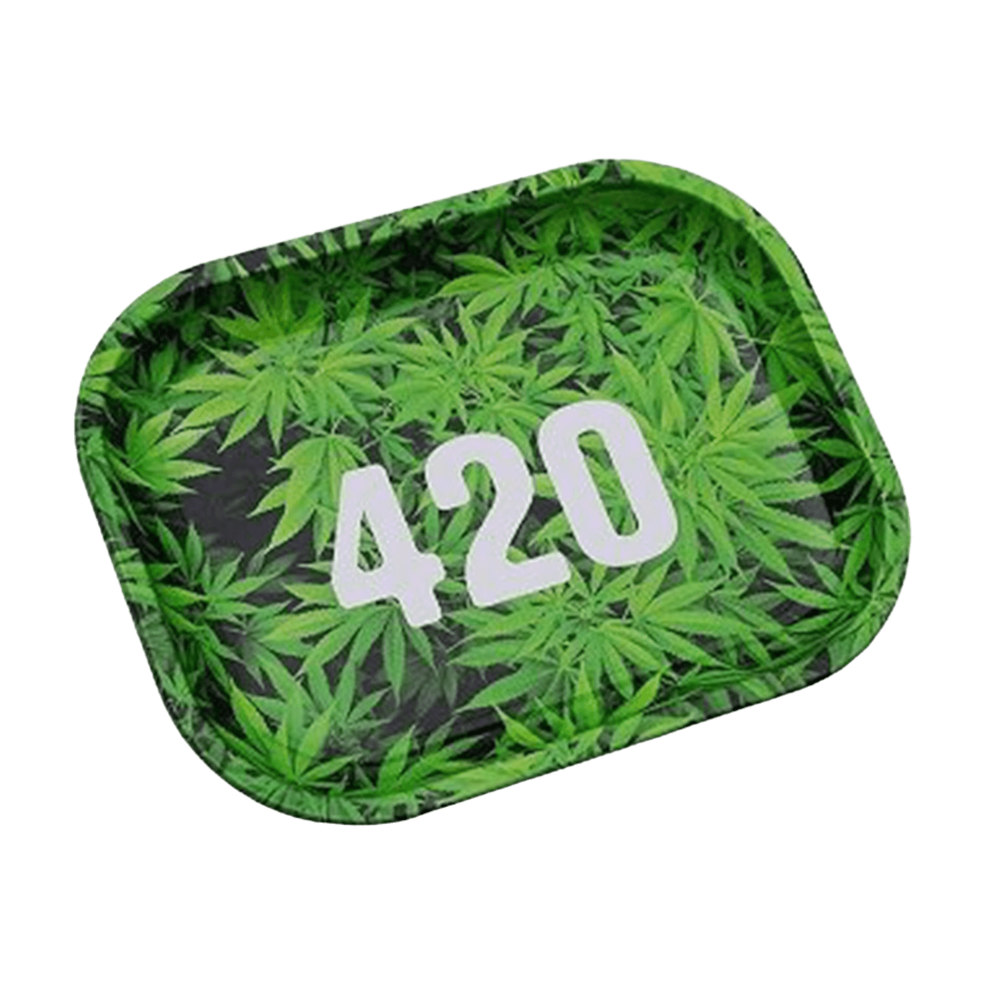 Rolling Tray 420 Green Leafs aus Metall 18x14 cm Produktfoto