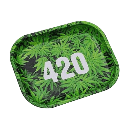 Rolling Tray 420 Green Leafs aus Metall 18x14 cm Produktfoto