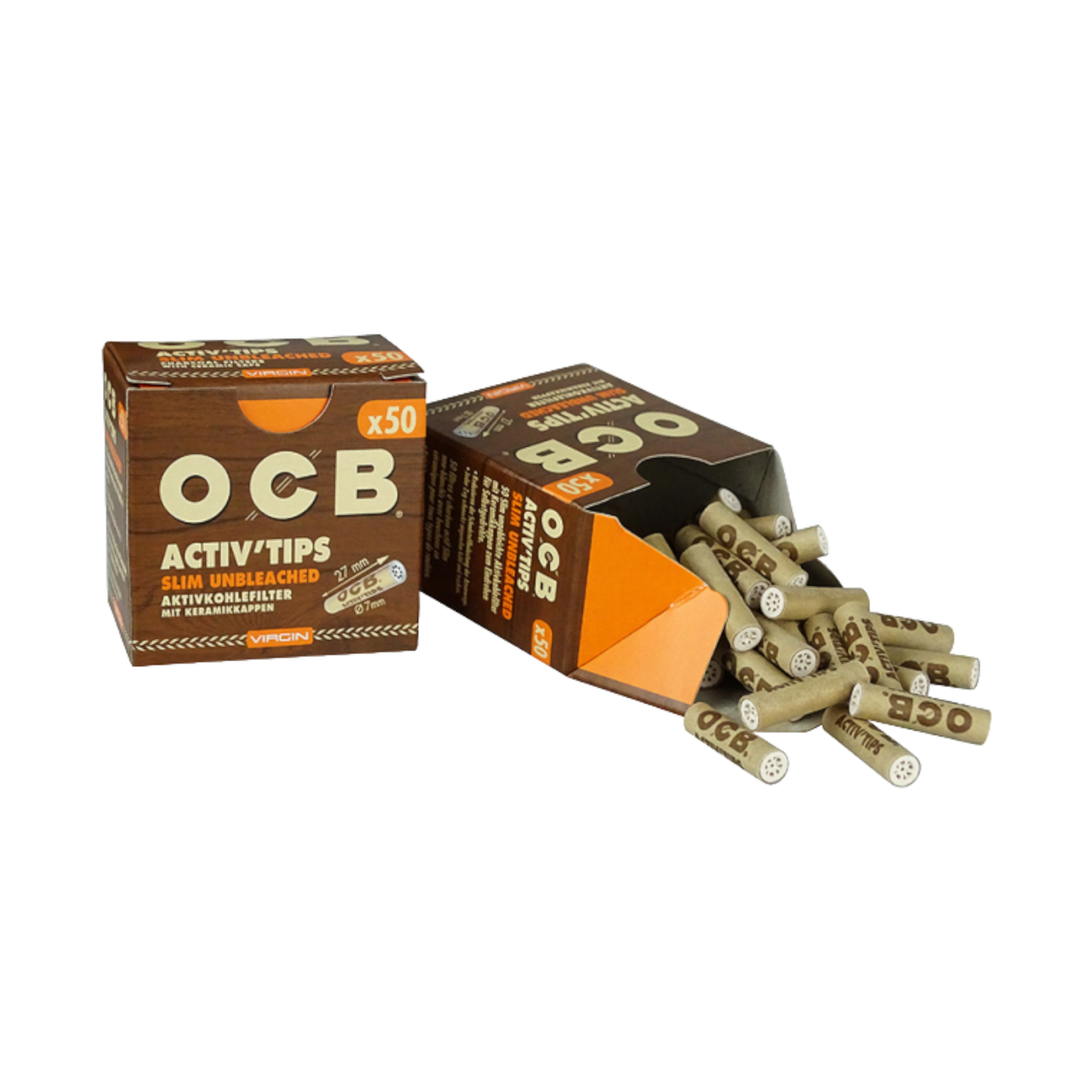 OCB Filter Slim Activ Tips Unbleached - Virgin Aktivkohle 7mm, 50 Stück